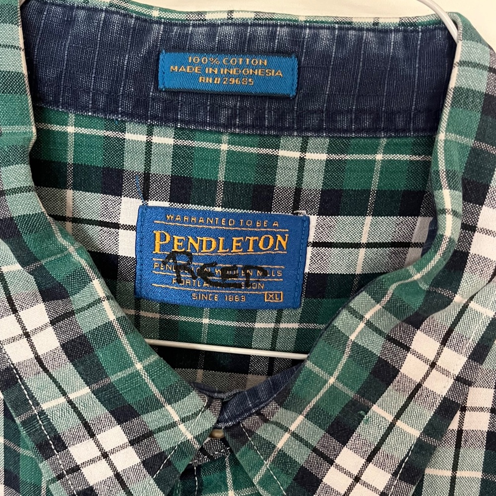 Vintage Pendleton Green Checkered Button Down Shi… - image 4